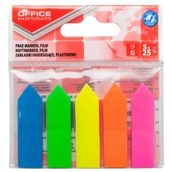 ZAKŁADKI INDEKSUJĄCE FOLIOWE 12X45MM OFFICE PRODUCTS STRZAŁKI MIX KOLORÓW 5X25 SZT