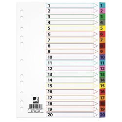 PRZEKŁADKI 1-20 A4 Q-CONNECT MYLAR MIX KOLORÓW KARTON 170G/M² 20KART