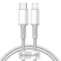 KABEL USB-C DO LIGHTNING BASEUS HIGH DENSITY BRAIDED, 20W, 5A, PD, 1M (BIAŁY)