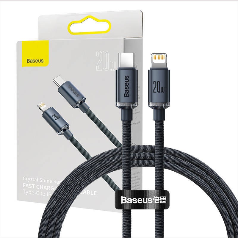 KABEL USB-C DO LIGHTNING BASEUS CRYSTAL, 20W, PD, 1.2M (CZARNY)