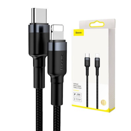 KABEL USB-C DO LIGHTNING PD BASEUS CAFULE, 18W, 1M (CZARNO-SZARY)