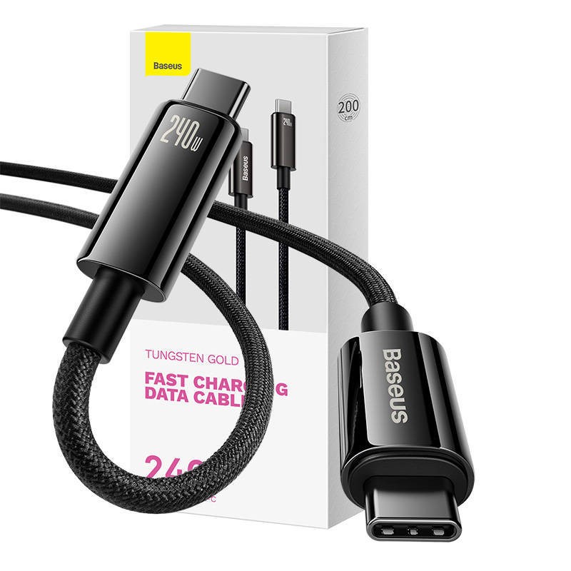 KABEL USB-C DO USB-C BASEUS TUNGSTEN GOLD 240W 2 M (CZARNY)