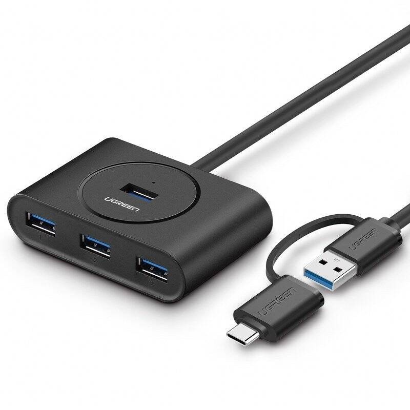 HUB USB 3.0 + USB-C 3.1 UGREEN 4-PORTOWY, OTG 	CR113 (CZARNY)