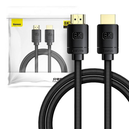 KABEL HDMI 2.1 BASEUS HIGH DEFINITION SERIES, 8K 60HZ, 3D, HDR, 48GBPS, 1M (CZARNY)