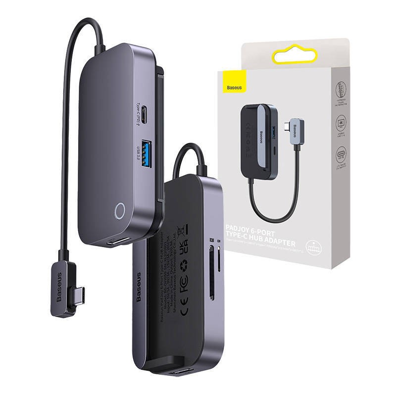 HUB 6IN1 BASEUS PADJOY SERIES USB-C DO USB 3.0 + HDMI + USB-C PD + JACK 3.5MM + SD/TF (SZARY)