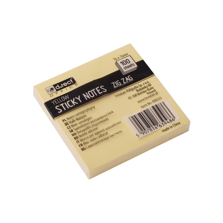NOTES SAMOPRZYLEPNY D.RECT ZIG-ZAG 76x76mm ŻÓŁTY