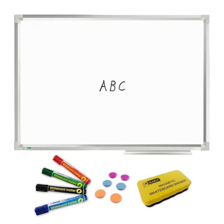 TABLICA SUCHOŚCIERALNA 900x600 W ALUMINIOWEJ RAMIE + MARKER 3160 4 KOL + MAGNESY +GĄBKA EVA