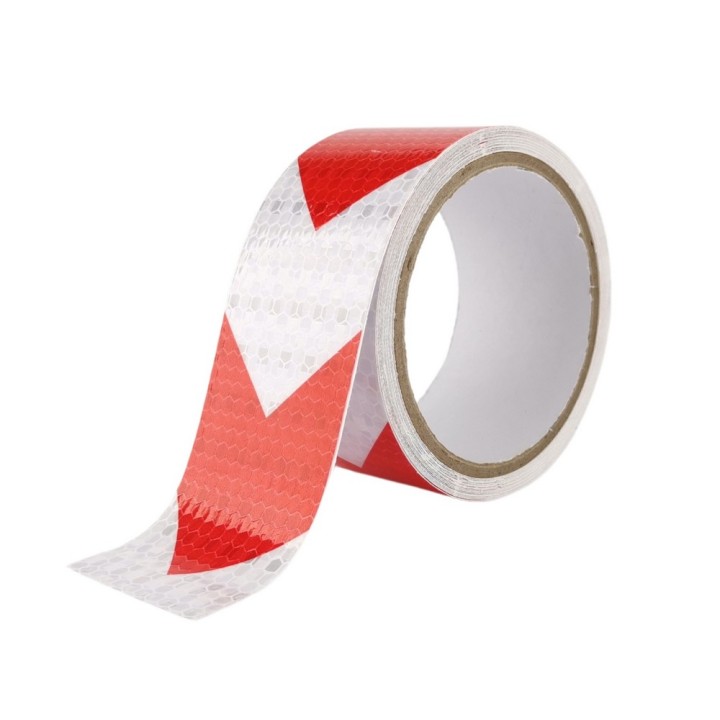 TAŚMA OSTRZEGAWCZA IH 50mm x 5m KLEJĄCA ODBLASKOWA BIAŁO/CZERWONA STRZAŁKA
