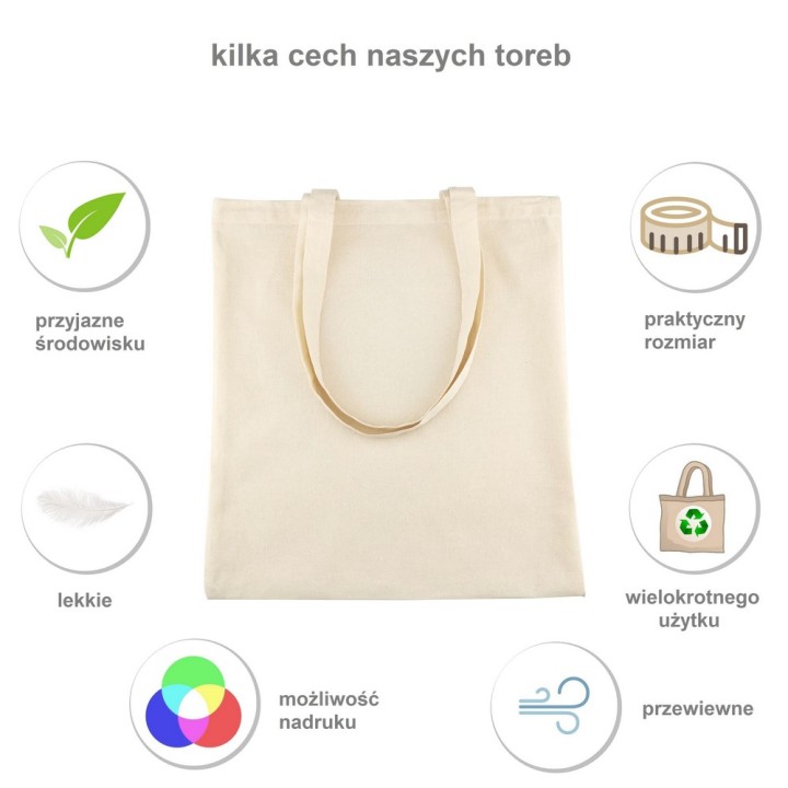 TORBA BAWEŁNIANA 140g 380x420 Z USZAMI BEZ NADRUKU 25szt NATURALNY
