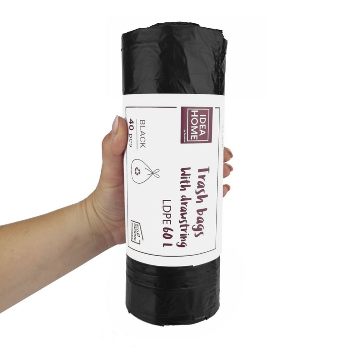 WORKI IH LDPE Z TAŚMĄ 60L CZARNY 40szt