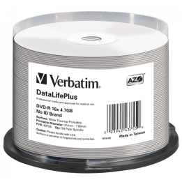 PŁYTA DVD-R 4,7GB 16X VERBATIM DATALIFE PLUS 43755 CAKE 50 SZT.