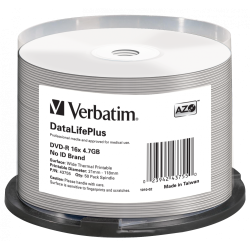 PŁYTA DVD-R 4,7GB 16X VERBATIM DATALIFE PLUS 43755 CAKE 50 SZT.