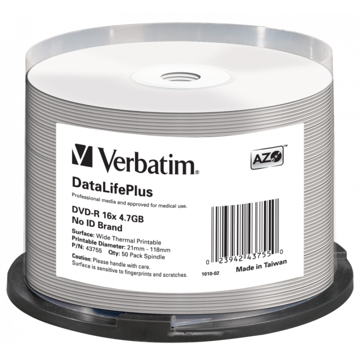 PŁYTA DVD-R 4,7GB 16X VERBATIM DATALIFE PLUS 43755 CAKE 50 SZT.