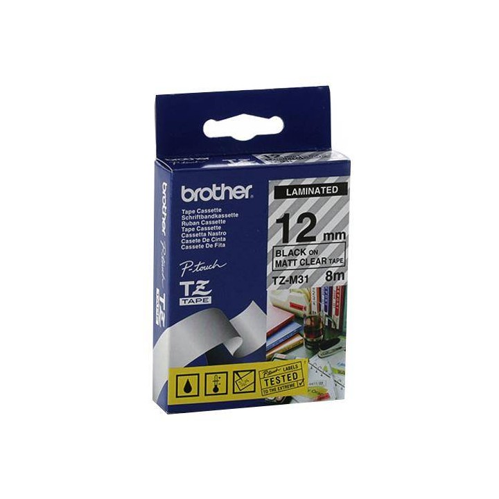 TASIEMKA ORYGINALNA CZARNY/PRZEZROCZYSTE BROTHER TZM31 12MM X 8 M