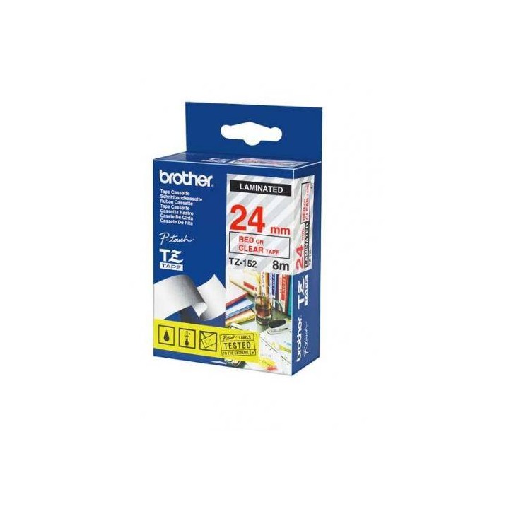 TASIEMKA ORYGINALNA CZERWONY/PRZEZROCZYSTE BROTHER TZ152 24MM X 8 M