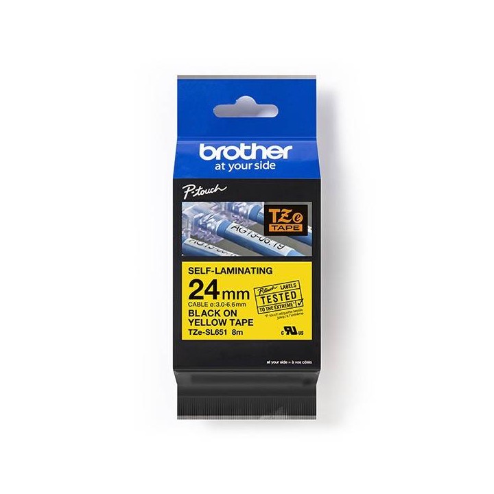 BROTHER ORYGINALNY TAŚMA DO DRUKAREK ETYKIET, BROTHER, TZE-SL651, CZARNY DRUK/ŻÓŁTY PODKŁAD, LAMINOWANE, 8M, 24MM