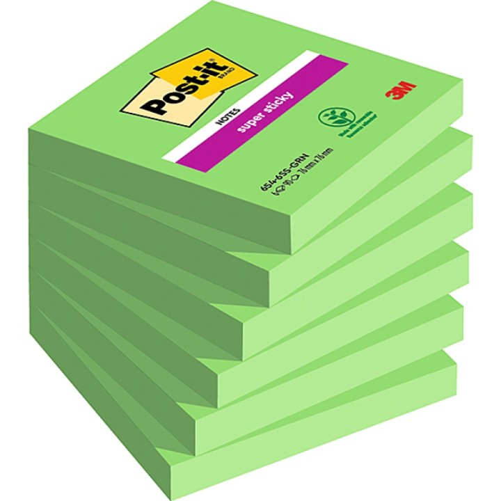 KARTECZKI SAMOPRZYLEPNE 76X76MM 3M POST-IT® SUPER STICKY 654-6SS-AW ZIELONE 90 KART
