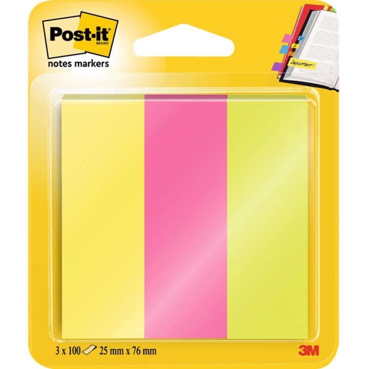 ZAKŁADKI INDEKSUJĄCE PAPIEROWE 25X76MM 3M POST-IT® 671/3 MIX 3X100SZT