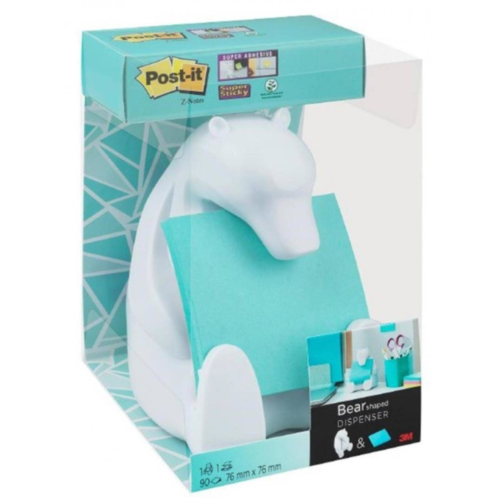 PODAJNIK DO KARTECZEK SAMOPRZYLEPNYCH 3M POST-IT® MIŚ BEAR-330 BIAŁY + BLOCZEK SUPER STICKY Z-NOTES