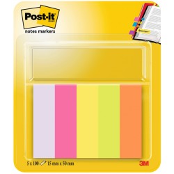 ZAKŁADKI INDEKSUJĄCE PAPIEROWE 15X50MM 3M POST-IT® 670/5 MIX KOLORÓW NEONOWY 5X100SZT