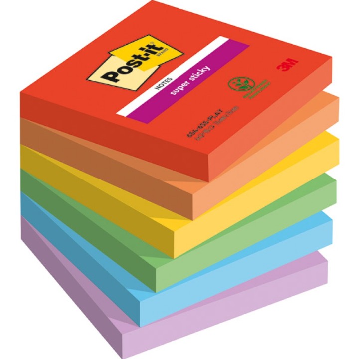 KARTECZKI SAMOPRZYLEPNE PLAYFUL, 76X76MM 3M POST-IT® SUPER STICKY 6X90 KART