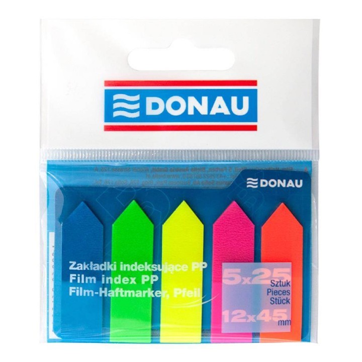 ZAKŁADKI INDEKSUJĄCE FOLIOWE 12X45MM DONAU STRZAŁAKI MIX KOLORÓW 5X25 SZT