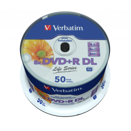 VERBATIM DVD+R DL, DOUBLE LAYER INKJET PRINTABLE, 97693, 8.5GB, 8X, SPINDLE, 50-PACK, 12CM, DO ARCHIWIZACJI DANYCH