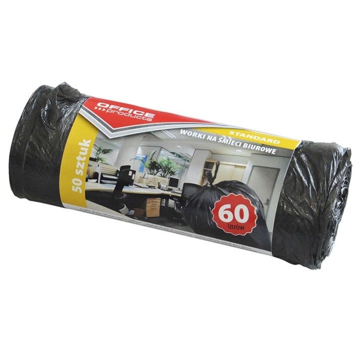 WORKI NA ŚMIECI HDPE OFFICE PRODUCTS CZARNE 60L 50SZT.