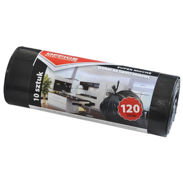 WORKI NA ŚMIECI LDPE OFFICE PRODUCTS CZARNE 120L 10SZT.