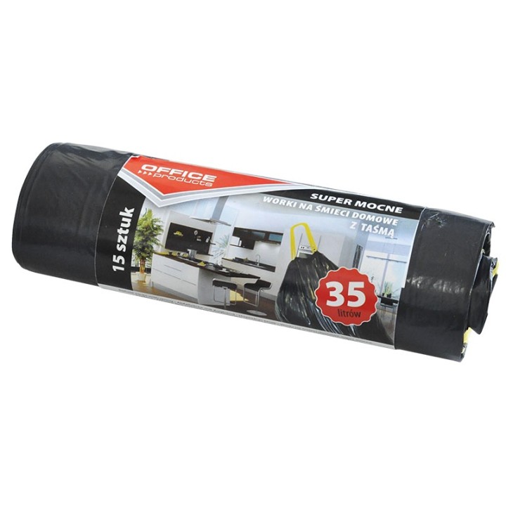 WORKI NA ŚMIECI LDPE Z TAŚMĄ OFFICE PRODUCTS CZARNE 35L 15SZT.