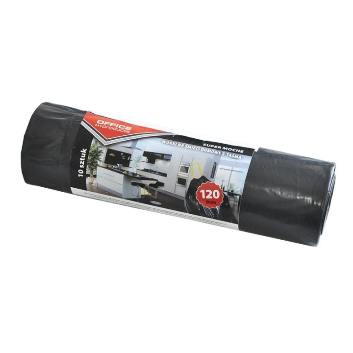 WORKI NA ŚMIECI LDPE Z TAŚMĄ OFFICE PRODUCTS CZARNE 120L 10SZT.
