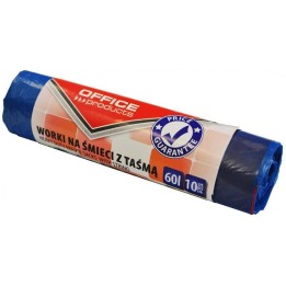 WORKI NA ŚMIECI LDHD Z TAŚMĄ OFFICE PRODUCTS PREMIUM NIEBIESKIE 60L 10SZT.
