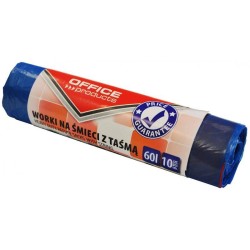 WORKI NA ŚMIECI LDHD Z TAŚMĄ OFFICE PRODUCTS PREMIUM NIEBIESKIE 60L 10SZT.