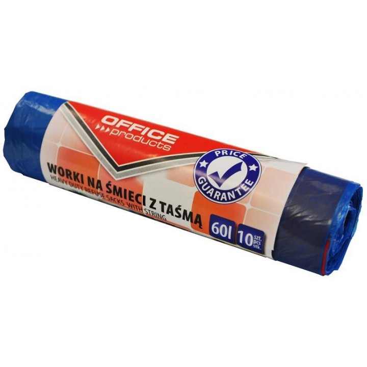 WORKI NA ŚMIECI LDHD Z TAŚMĄ OFFICE PRODUCTS PREMIUM NIEBIESKIE 60L 10SZT.