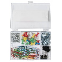 ZESTAW BIUROWY PINEZKI, KLIPY, SPINACZE OFFICE PRODUCTS MIX W PLASTIKOWYM POJEMNIKU 153SZT