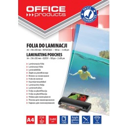 FOLIA DO LAMINOWANIA BŁYSZCZĄCA A4 OFFICE PRODUCTS 80MIC 100 SZT