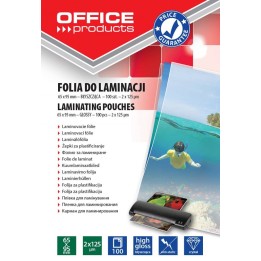 FOLIA DO LAMINOWANIA BŁYSZCZĄCA 65X95MM OFFICE PRODUCTS 125MIC 100 SZT