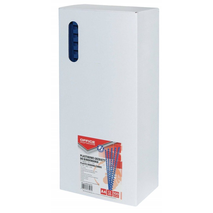 GRZBIET PLASTIKOWY 12MM (95 KARTEK) OFFICE PRODUCTS NIEBIESKI 100 SZT.