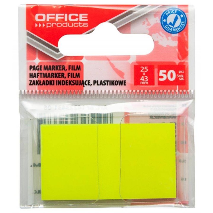ZAKŁADKI INDEKSUJĄCE FOLIOWE 25X43MM OFFICE PRODUCTS ŻÓŁTE 50 SZT