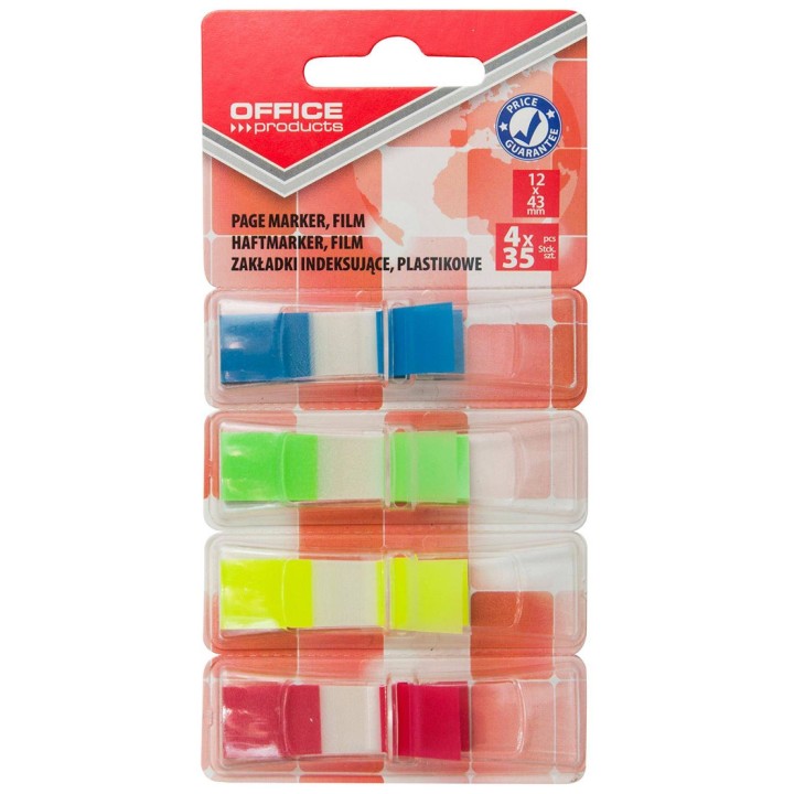 ZAKŁADKI INDEKSUJĄCE FOLIOWE 12X43MM OFFICE PRODUCTS MIX KOLORÓW 4X35 SZT
