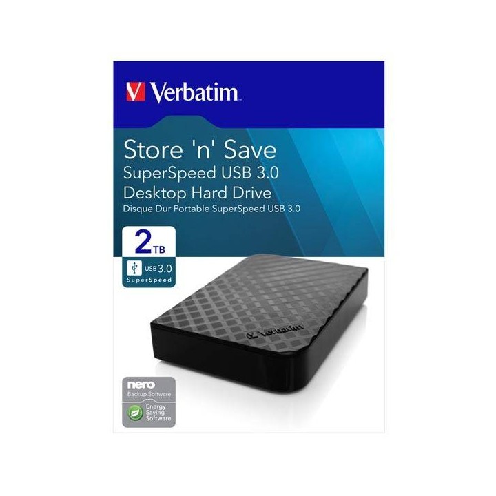 VERBATIM ZEWNĘTRZNY DYSK TWARDY, STORE N SAVE, 3.5", USB 3.0 (3.2 GEN 1), 2TB, 47683, CZARNY