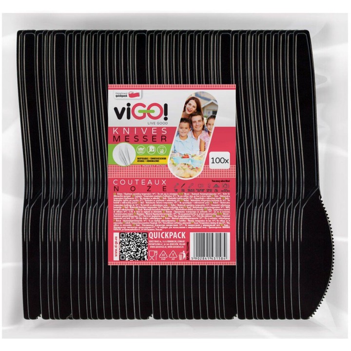 NOŻE PS 16.5CM CZARNE 100SZT QUICKPACK VIGO! 7322990