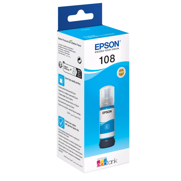 EPSON 108 ORYGINALNY INK / TUSZ C13T09C24A, CYAN, EPSON L8050