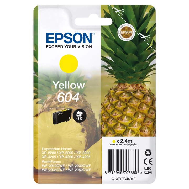 EPSON ORYGINALNY INK / TUSZ C13T10G44010, T10G440, 604, YELLOW, 2.4ML, EPSON XP-2200, XP-3200, XP-4200, WF-2930DWF, WF-2950DWF