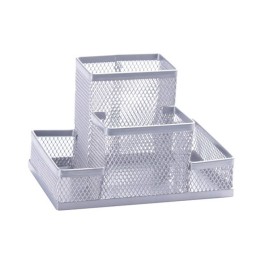 PRZYBORNIK NA BIURKO 153X103X100MM Q-CONNECT OFFICE SET SREBRNY METALOWA SIATKA