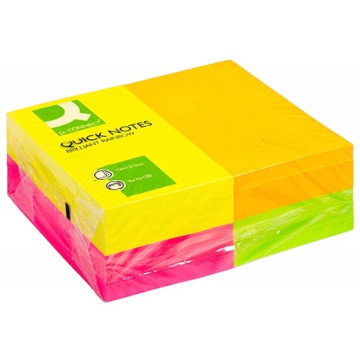 KARTECZKI SAMOPRZYLEPNE 127X76MM Q-CONNECT RAINBOW NEONOWE MIX 12X100KART