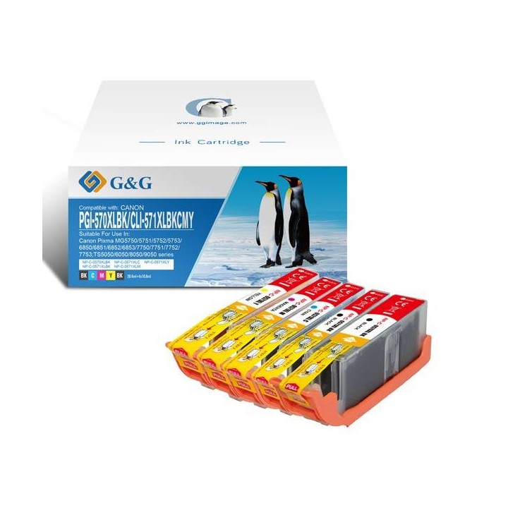 G&G KOMPATYBILNY INK / TUSZ Z PGI-570XLBK/CLI-571BK/C/M/Y, CMYK, 20,4ML + 10,8ML, ML NP-C-0570XLBK/571XLBKCMY, DLA CANON PIXMA M