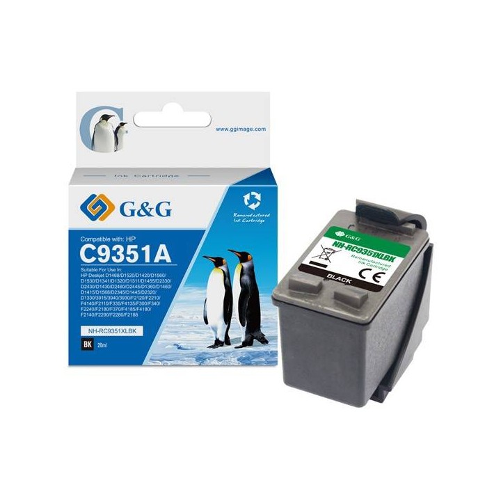 G&G KOMPATYBILNY INK / TUSZ Z C9351A, HP 21, BLACK, 16ML, ML NH-R9351BK, DLA HP DESKJET 3930, 3940, FAX 1250, OFFICEJET 4315 ALL