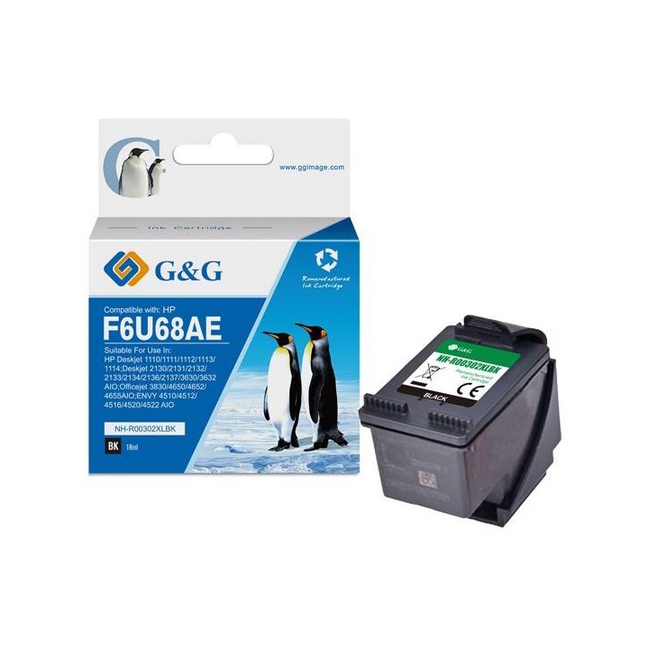 G&G KOMPATYBILNY INK / TUSZ Z F6U68AE, HP 302XL, BLACK, 18ML, ML NH-R302XLBK, DLA HP DESKJET 1110, 2130, 3630, 3632