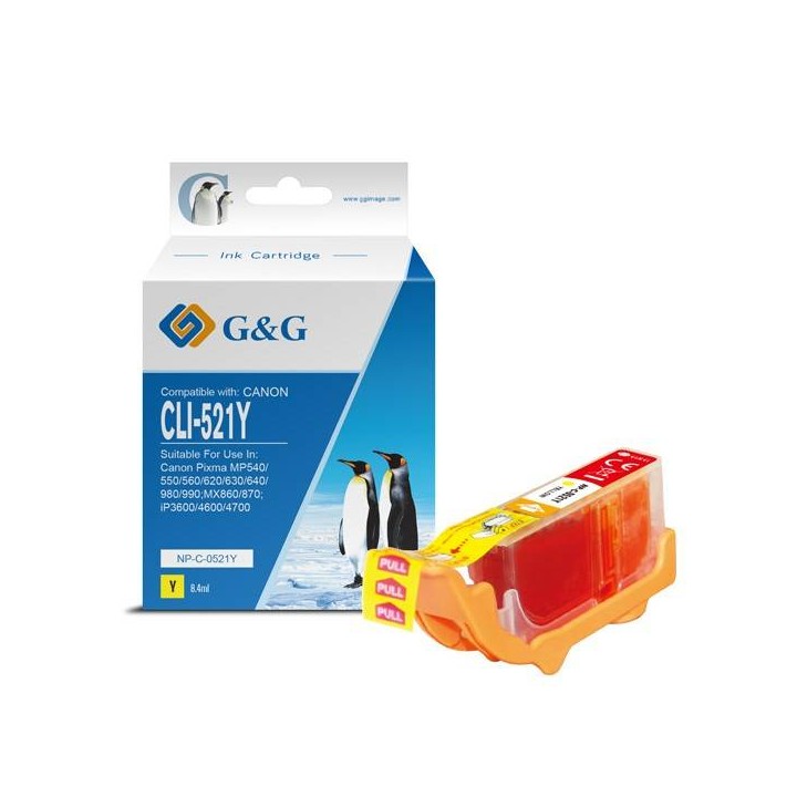 G&G KOMPATYBILNY INK / TUSZ Z CLI521Y, YELLOW, 8.4ML, NP-C-0521Y, 2936B001, DLA CANON IP3600, IP4600, MP620, MP630, MP980